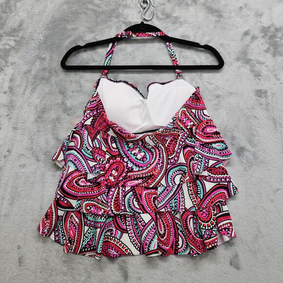 Island Escape Tankini Size 10 Pink Paisley Boho Tiered Ruffled Bandini Swim Top - Picture 2 of 8